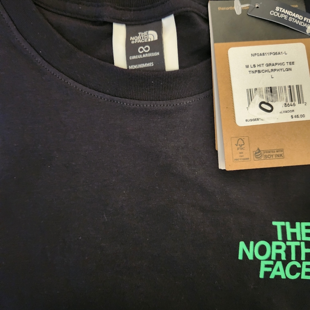 The North Face Cotton Long Sleeve Hit Graphic Tee Black Green - Picture 6 of 7